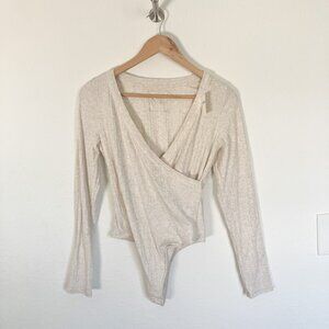NWT Aerie Long Sleeve Cross Front Bodysuit Thong silhouette Fitted Size Medium
